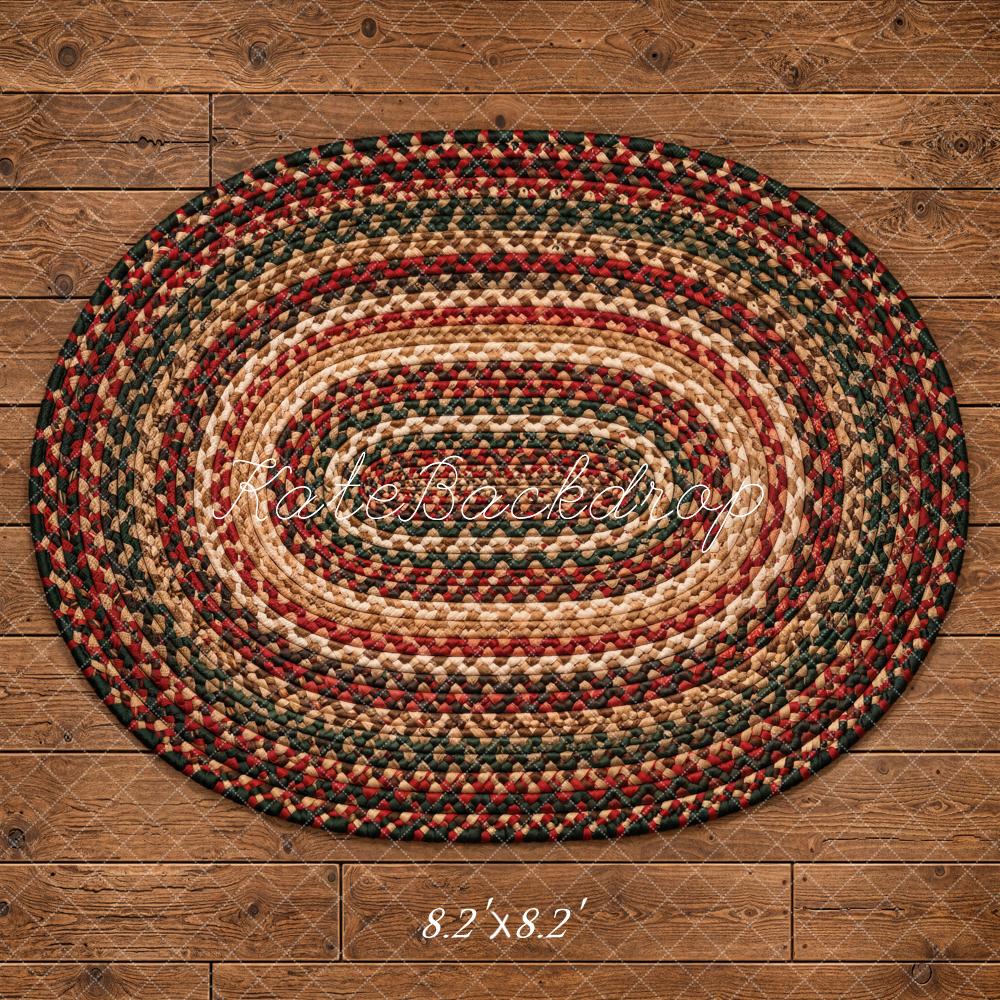 Kate Rustic Wood Planks Braided Oval Rug Floor Printed Backdrop Designed by Kate Image