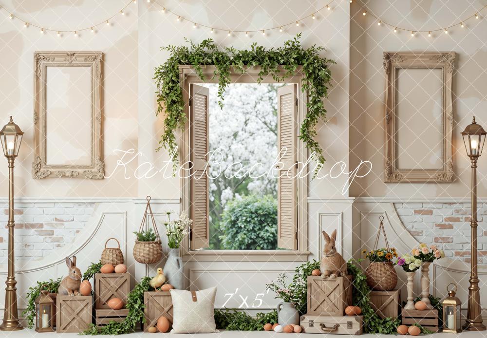 Kate Easter Bunny Eggs Crates Window Garland Printed Backdrop Designed by Mini MakeBelieve
