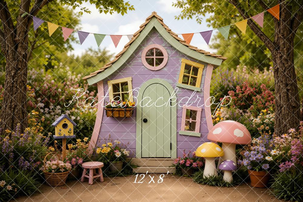 Kate Fairy Cottage Garden Mushrooms Kids Printed Backdrop Designed by Jordan Moon