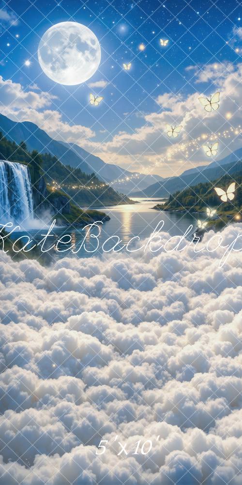 Kate Sweep Fairy Fantasy Clouds Waterfall Moon Butterflies Printed Backdrop Designed by Mini MakeBelieve