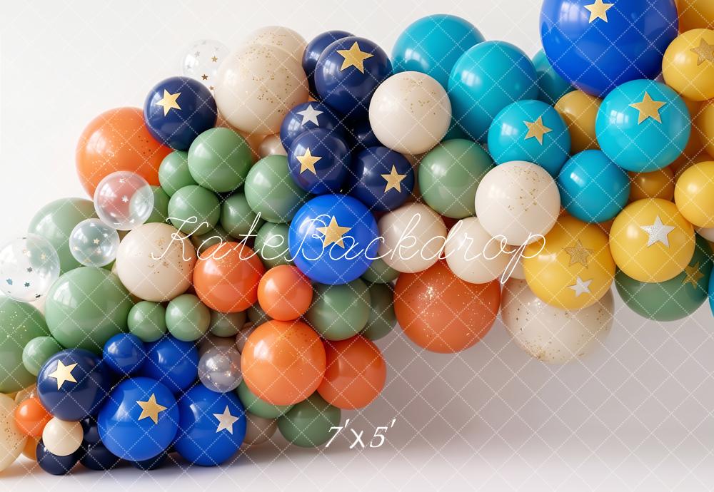 Kate Cake Smash Colorful Balloon Arch Star Decor Printed Backdrop Designed by Emetselch