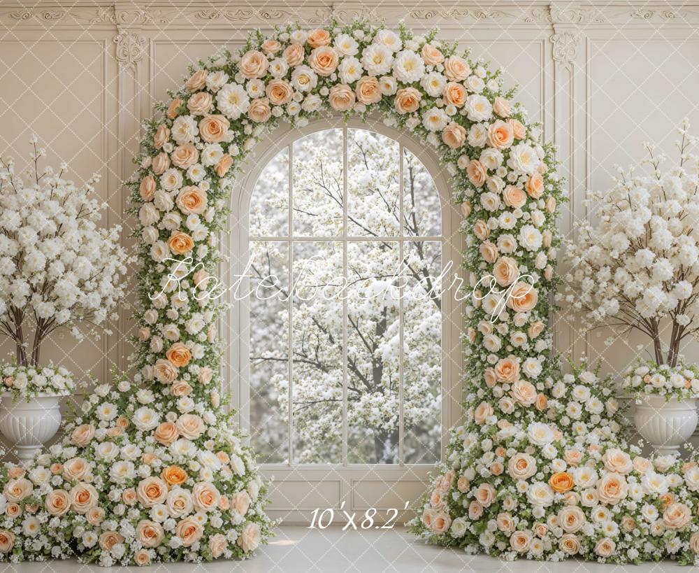 Kate Spring Flower Arch Cream Rose Blossoms Window Backdrop Designed by Mini MakeBelieve