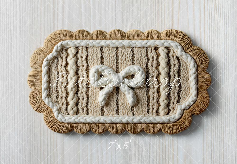 Kate Cream Knitted Rug With Rope Bow Floor Backdrop Designed by Mini MakeBelieve