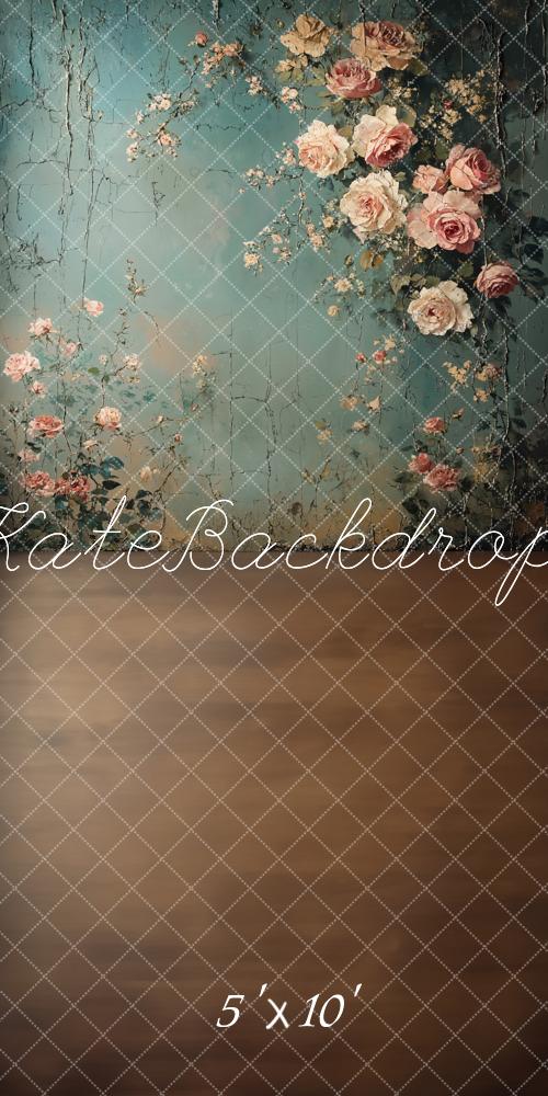 Sweep Fine Art Vintage Floral Blue Backdrop Designed by Emetselch