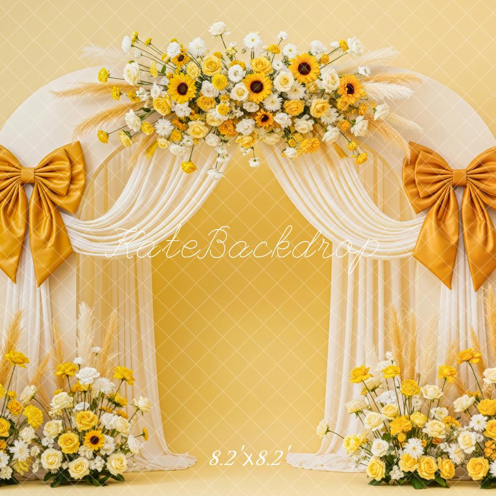 Kate Flower Arch Yellow Floral Bow Arrangement Backdrop Designed by Patty Roberts