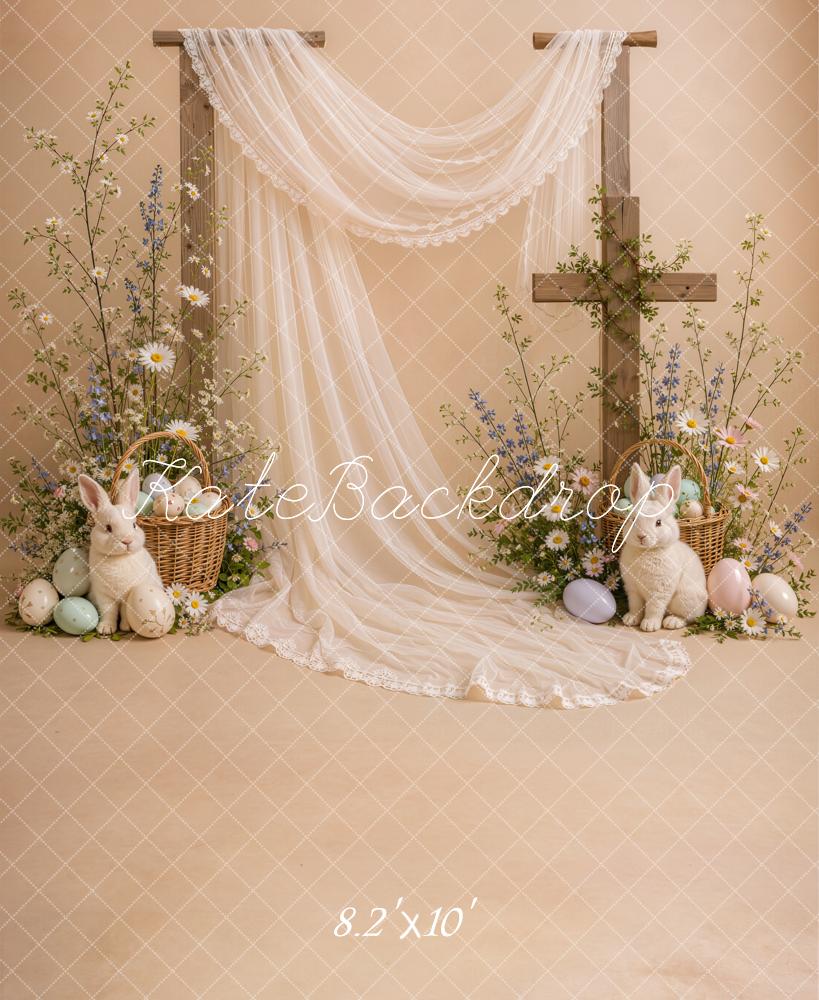 Kate Easter Cross Cozy Drapery Bunny Floral Rustic Arch Printed Backdrop Designed by Emetselch