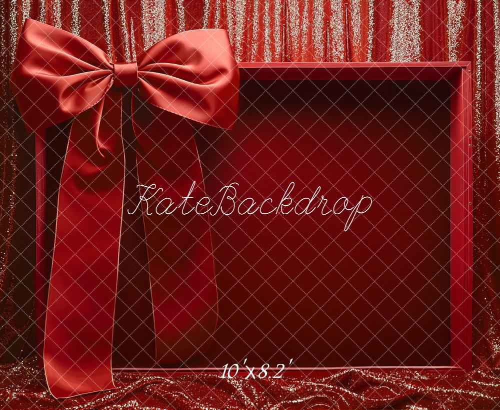 Kate Valentine's Day Red Gift Box Bow Glitter Curtain Backdrop Designed by Emetselch