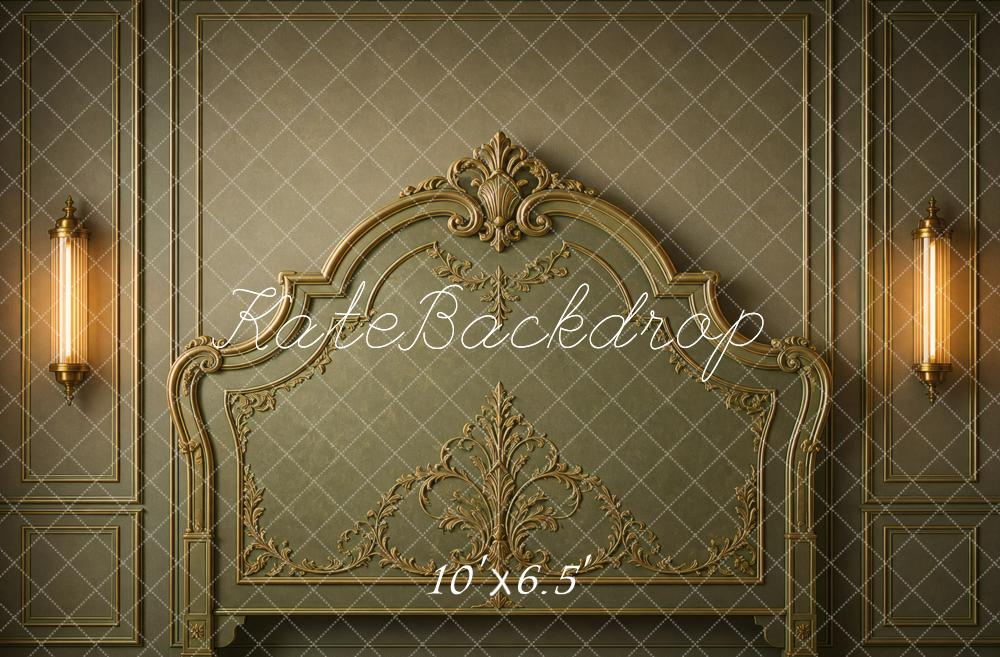 Kate Headboard Green Ornate Vintage Wall Printed Backdrop Designed by Vertigo Productions