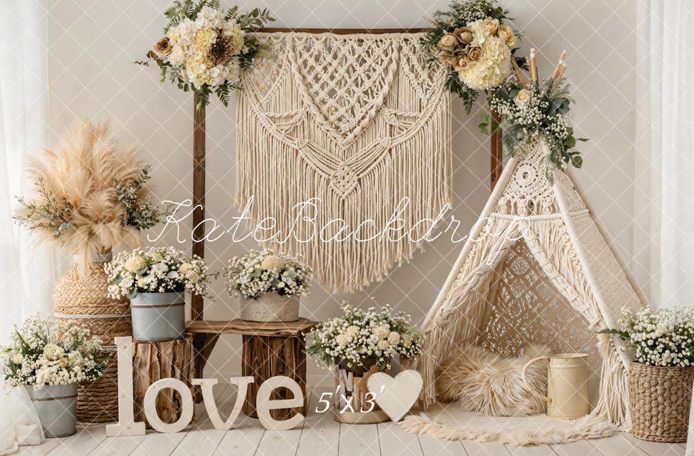 Kate Mother's Day Boho Macrame Flower Arch Teepee Love Backdrop Designed by Emetselch