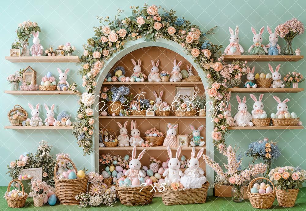 Kate Easter Bunny Flower Arch Cabinet Pastel Eggs Baskets Backdrop Designed by Emetselch