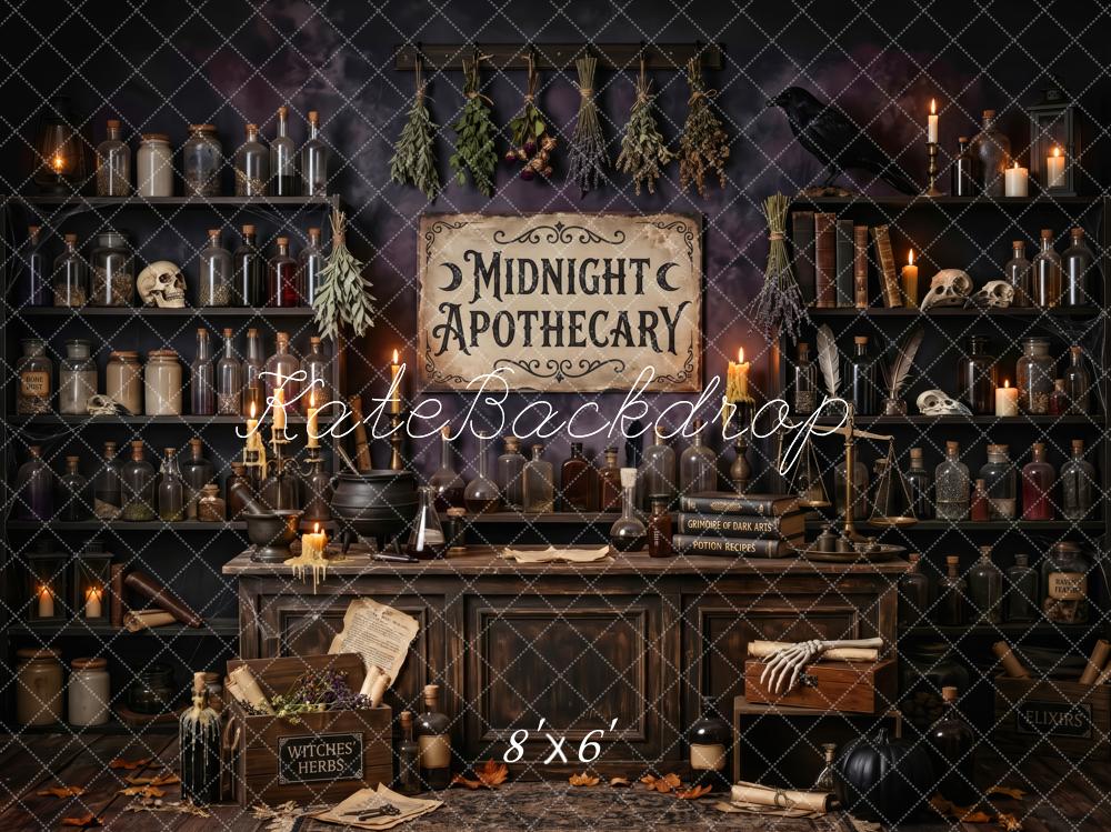 Kate Halloween Apothecary Potion Bottles Cabinet Printed Backdrop Designed by Patty Roberts