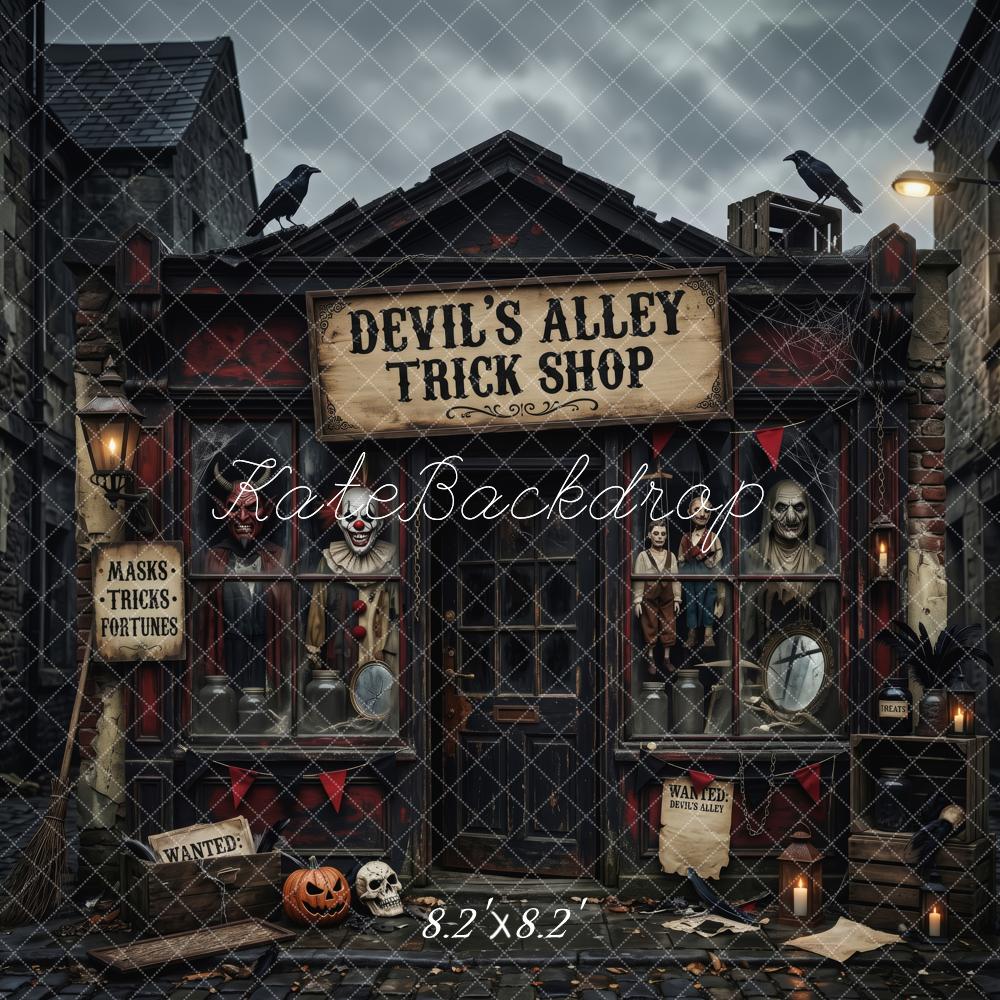 Kate Halloween Haunted Trick Shop Alley Dark Black Printed Backdrop Designed by Patty Roberts