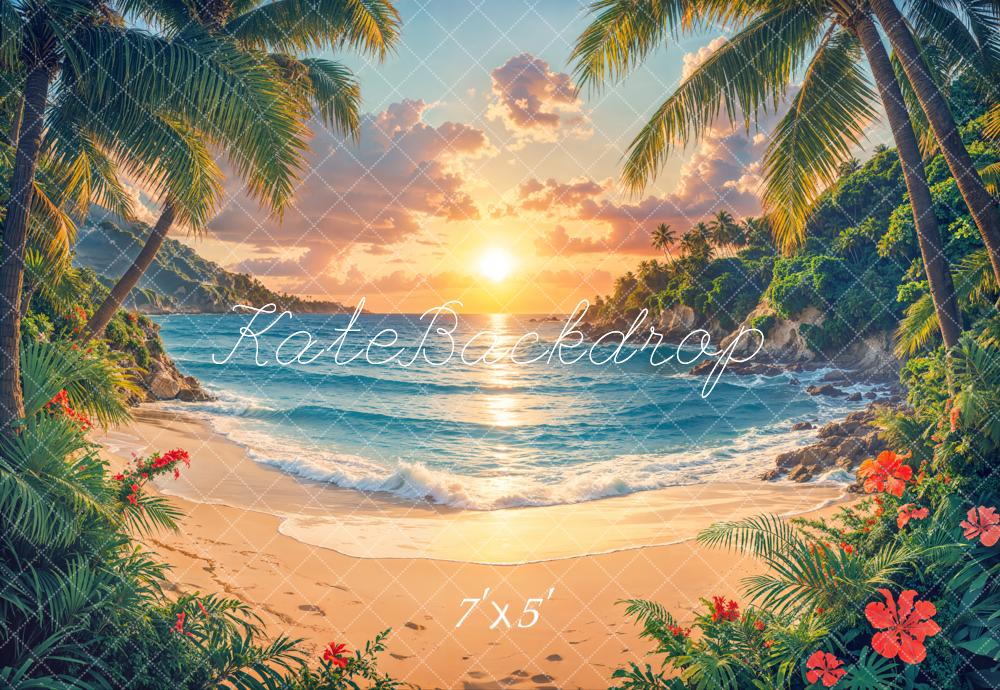 Kate Beach Sunset Floral Backdrop Designed by Emetselch