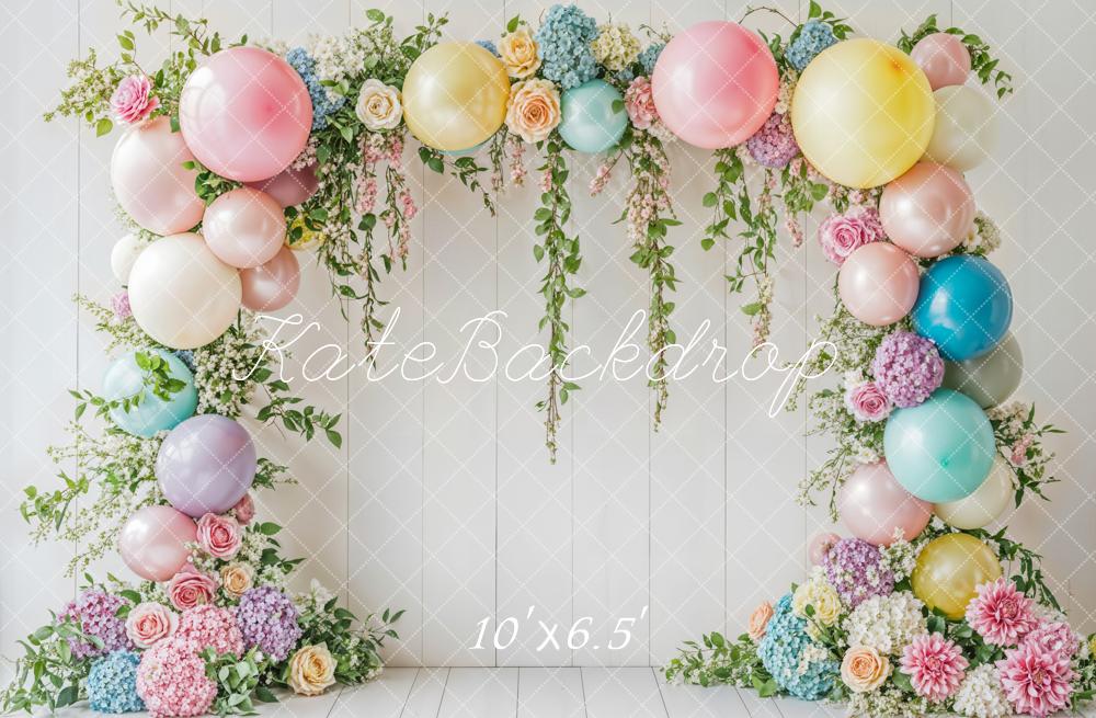 Kate Spring Floral Balloon Arch White Backdrop Designed by Emetselch