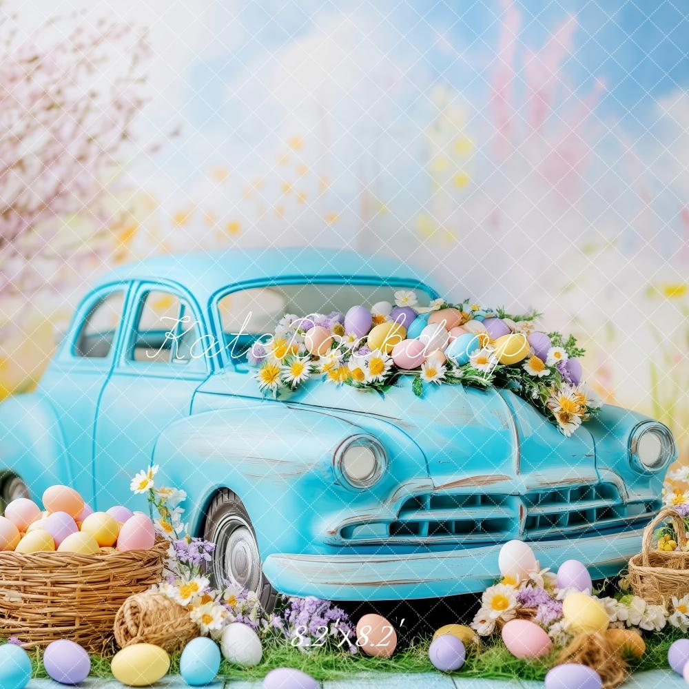 Kate Easter Vintage Blue Car Eggs Backdrop Designed by Patty Roberts