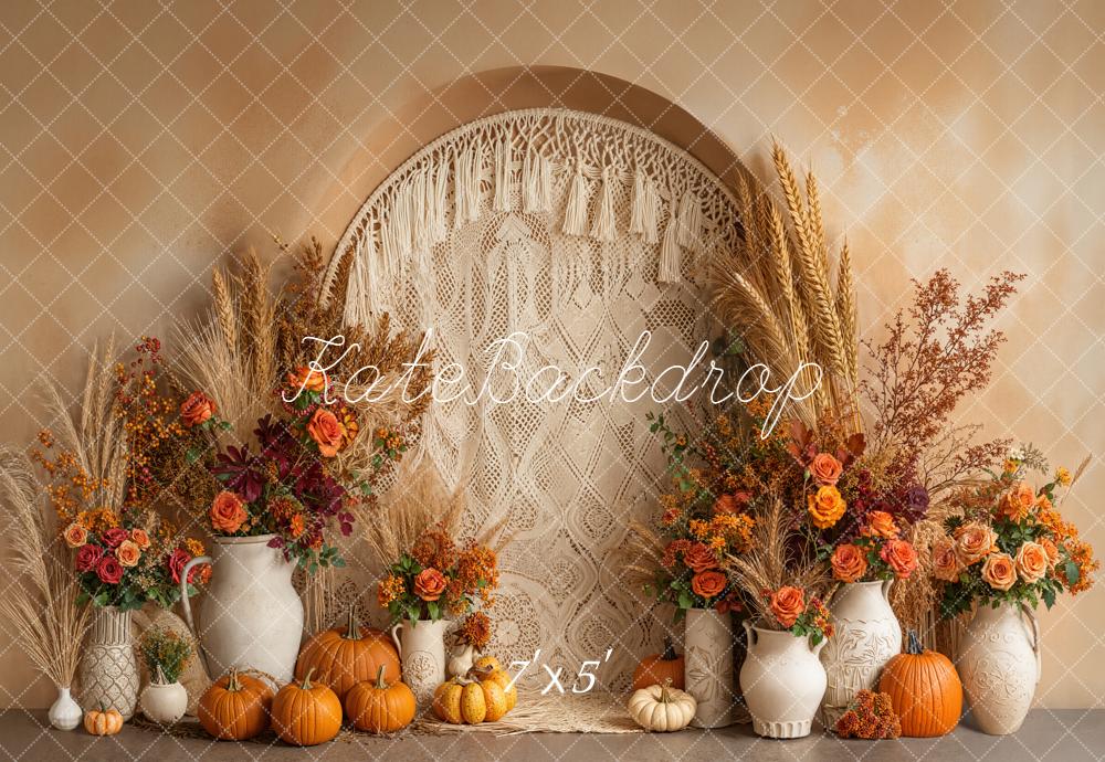 Kate Fall Boho Pumpkin Flower Arched Wall Vase Backdrop Designed by Emetselch