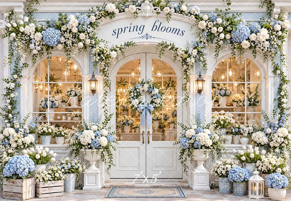 Kate Spring Flower Shop Blue White Hydrangeas Printed Backdrop Designed by Emetselch