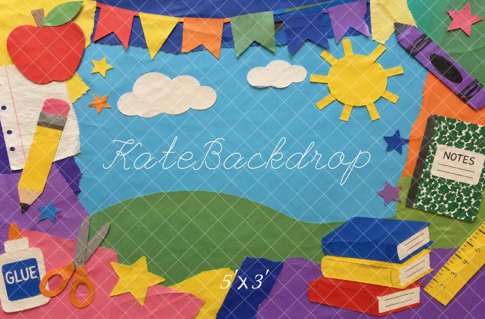 Kate Back to School Apple Pencil Books Crayon Kids Craft Printed Backdrop Designed by Vertigo Productions