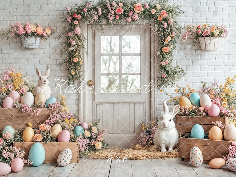 Kate Easter Bunny Floral Egg White Door Backdrop Designed by Emetselch