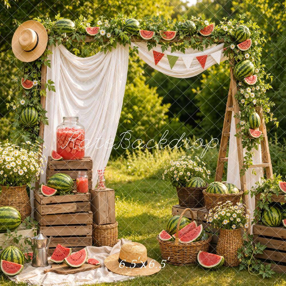 Kate Summer Watermelon Picnic Crates Arch Printed Backdrop Designed by Emetselch