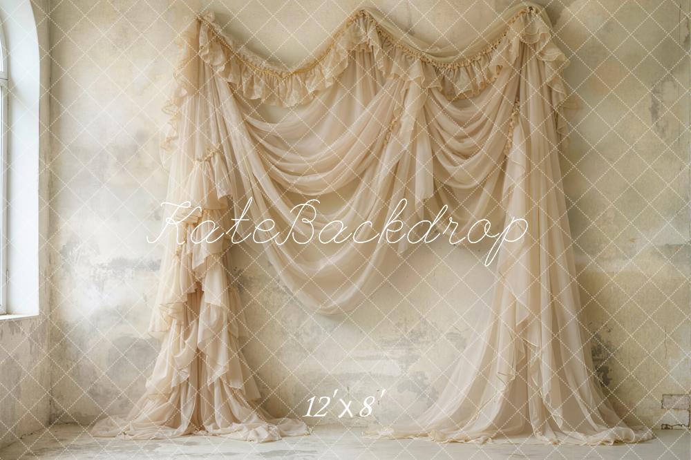 Kate Mother's Day Beige Draped Fabric Vintage Wall Printed Backdrop Designed by Emetselch