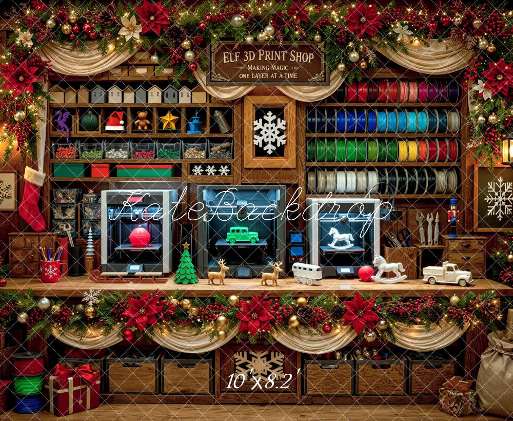 Kate Christmas North Pole 3D Print Wall Elf Craft Workshop Cabinet Printed Backdrop Designed by Mini MakeBelieve