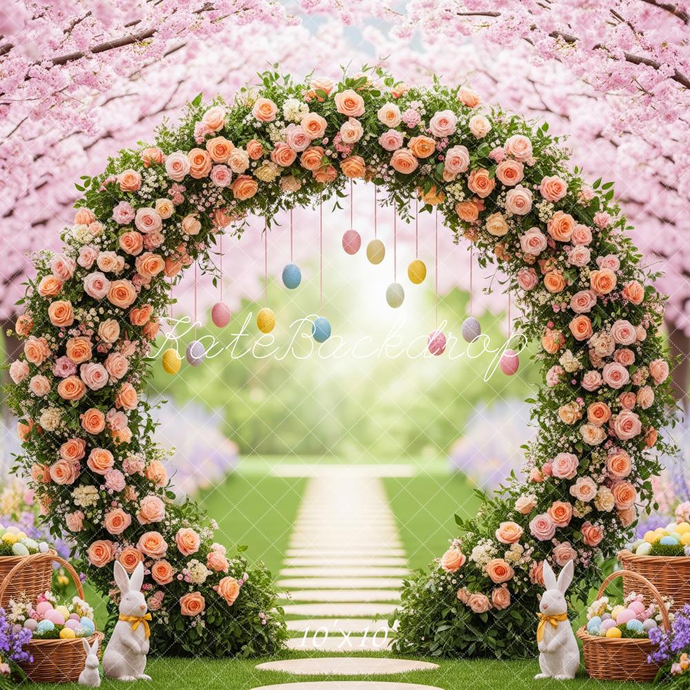 Kate Easter Bunny Flower Arch Pastel Eggs Spring Garden Backdrop Designed by Patty Roberts