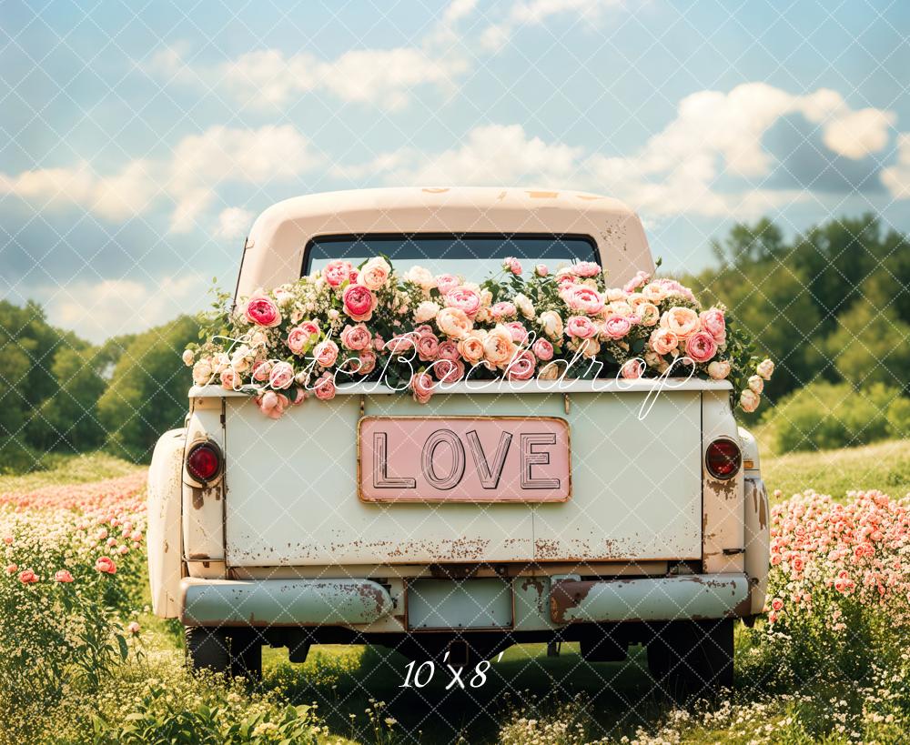 Kate Valentine Floral Love Truck Grassland Backdrop Designed by Emetselch