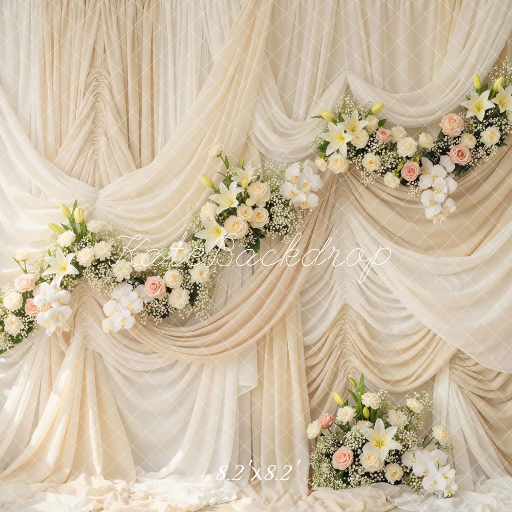 Kate Mother's Day Ivory Drapes Flower Arch Printed Backdrop Designed by Mini MakeBelieve