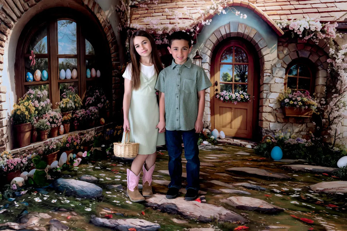 Kate Easter Eggs Outdoor Floral Arched Window Cottage Backdrop Designed by Emetselch