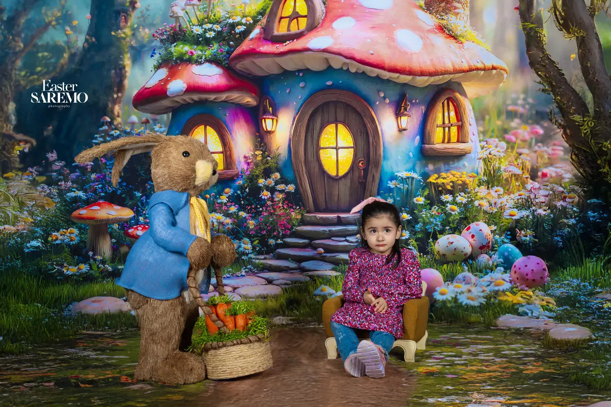 Easter Fairy Mushroom House Forest Foto Achtergrond Designed by Emetselch