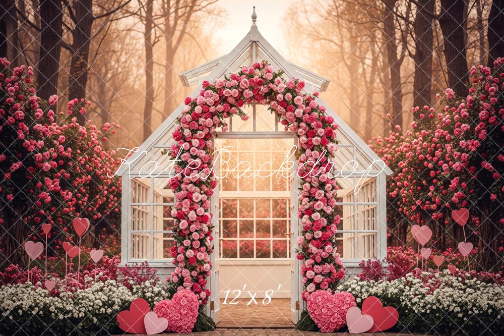 Kate Valentine's Day Flower Arch Pink Greenhouse Backdrop Designed by Patty Roberts