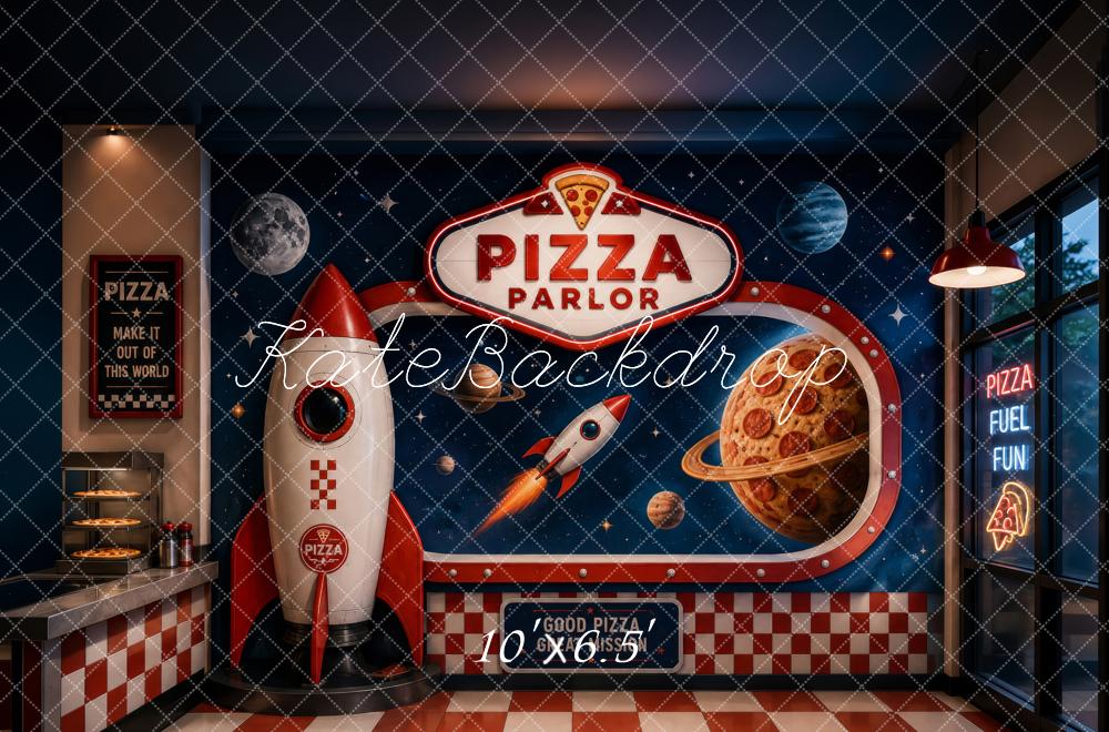 Kate Pizza Parlor Space Rocket Planets Printed Backdrop Designed by Megan Leigh Photography