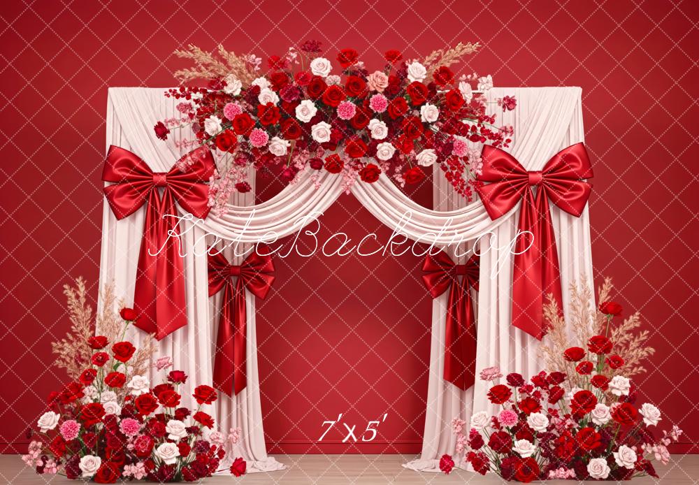 Kate Mother's Day Red Flower Arch Drapes Bows Backdrop Designed by Patty Roberts