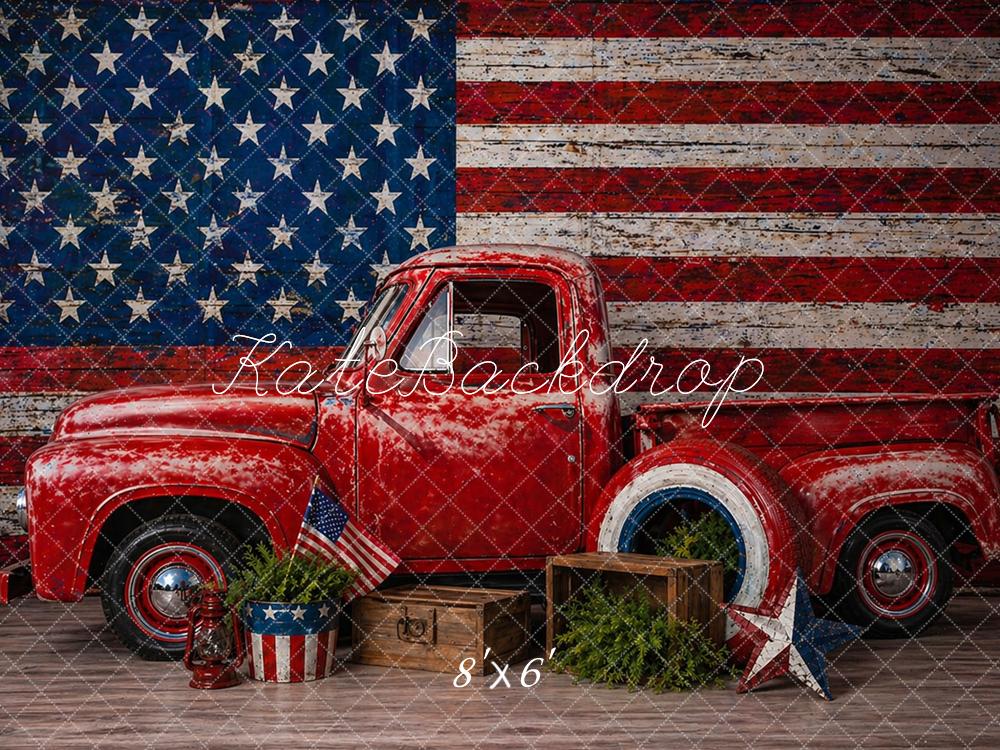 Kate Patriotic Vintage Truck American Flag Red Pickup Printed Backdrop Designed by Caitlin Lynch