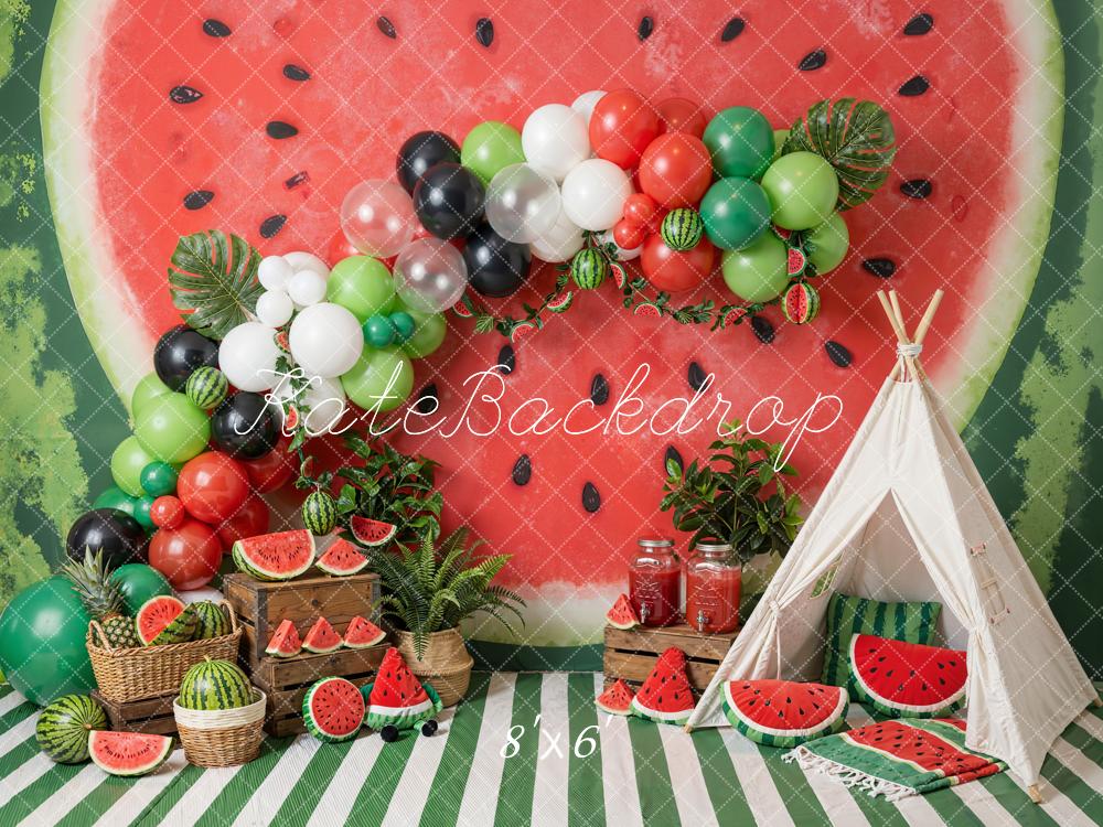 Kate Summer Watermelon Picnic Balloons Teepee Backdrop Designed by Emetselch