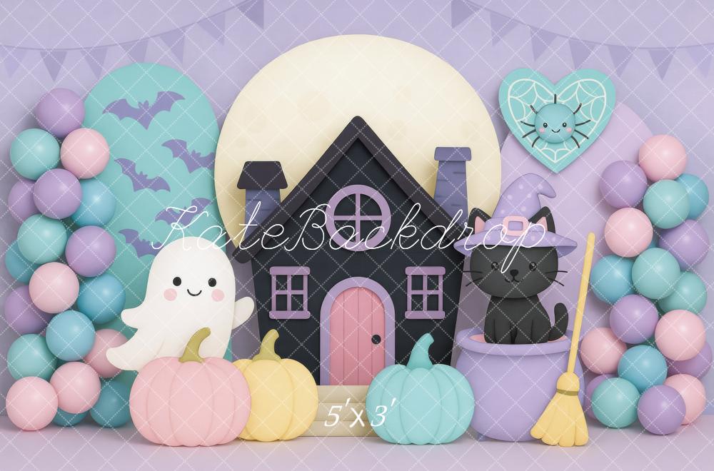 Fondo para pastel smash de Halloween gato fantasma de casa diseñado por Mini MakeBelieve