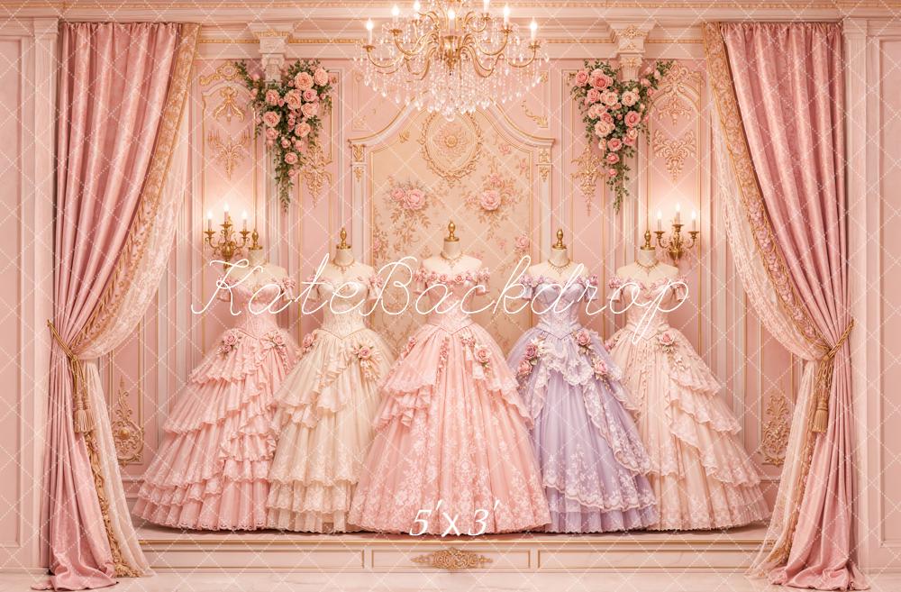 Kate Rococo Victorian Gowns Floral Curtains Chandelier Printed Backdrop Designed by Emetselch