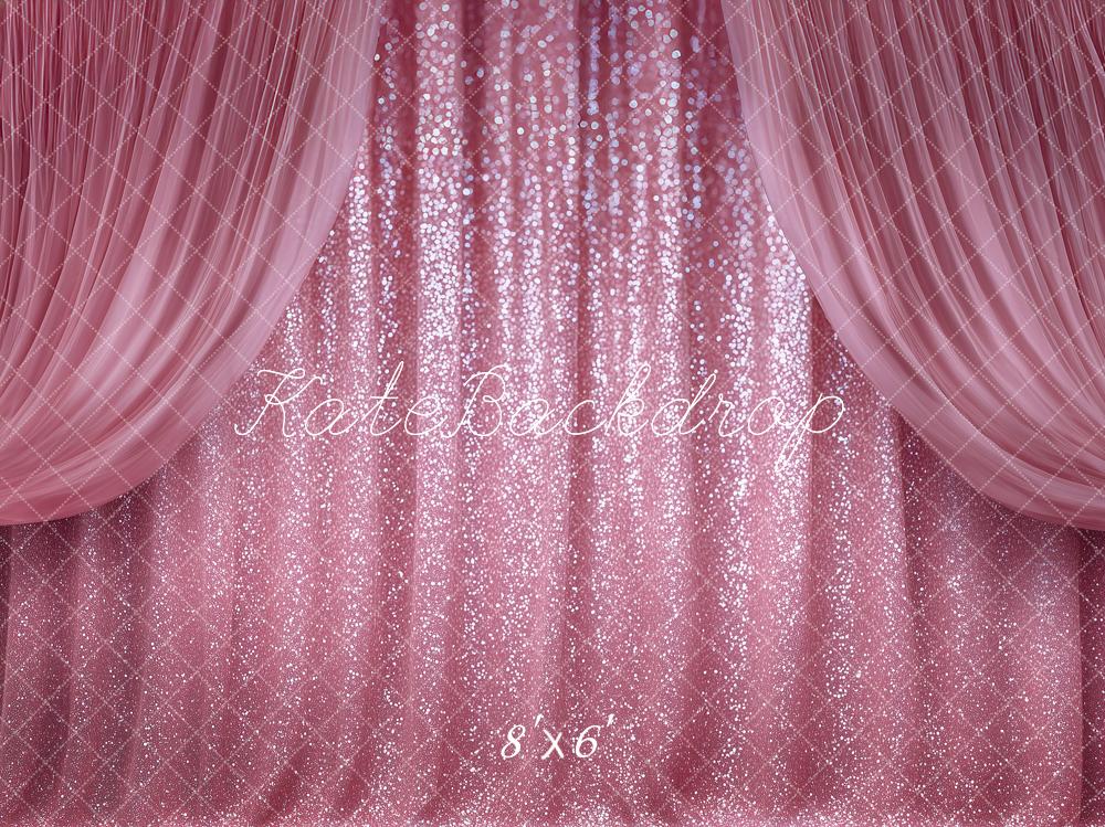 Kate Stage Pink Glitter Curtain Drapes Printed Backdrop Designed by Angela Miller
