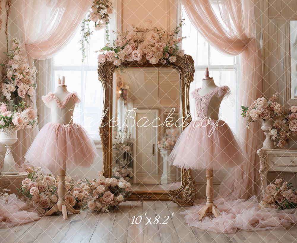 Kate Elegant Ballet Dress Studio Floral Mirror Pink Printed Backdrop Designed by Ashley Paul