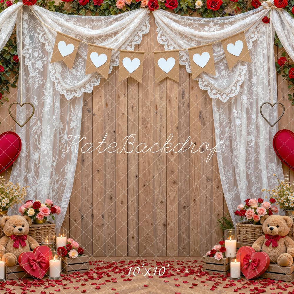 Kate Valentine's Day Wood Door Rose Heart Lace Printed Backdrop Designed by Mini MakeBelieve