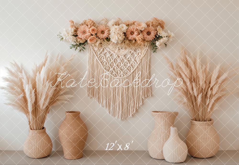 Kate Boho Floral Macrame Pampas Grass Backdrop Designed by Emetselch