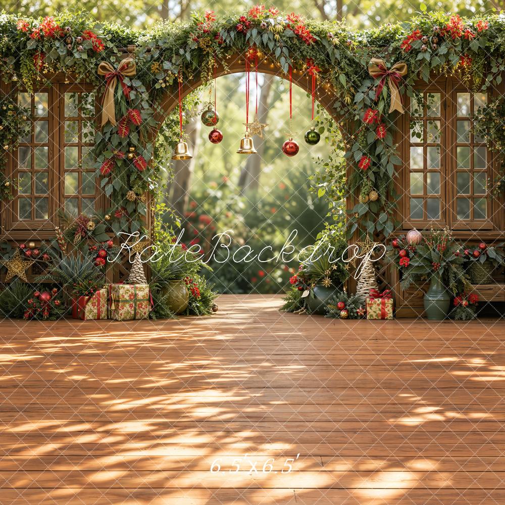 Kate Christmas Greenery Arch Bells Printed Backdrop Designed by Emetselch