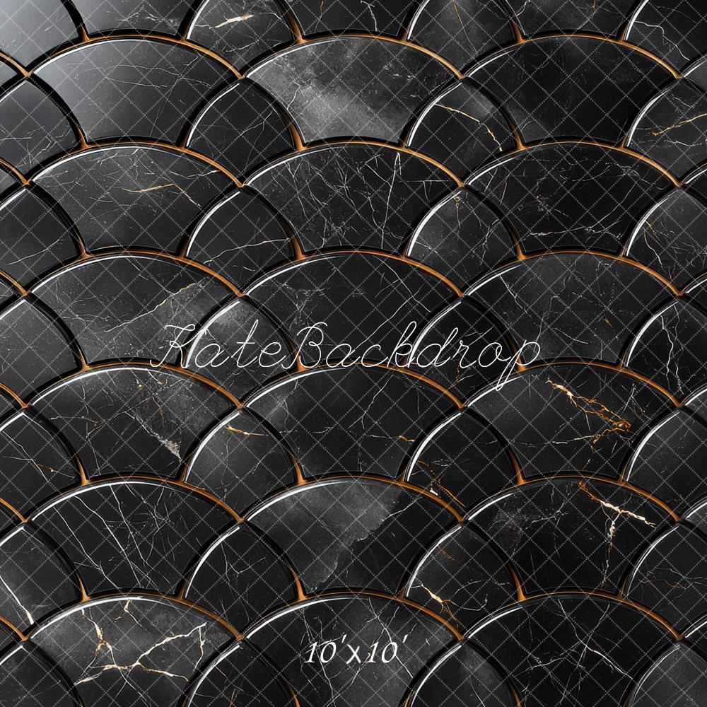Kate Black Scallop Marble Floor Backdrop Designed by Mini MakeBelieve