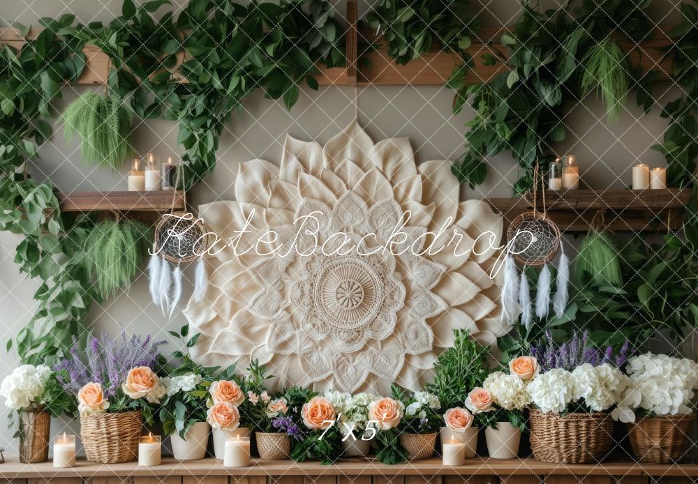 Fondo de Mandala Bohemio Floral con Vegetación Diseñado por Mini MakeBelieve