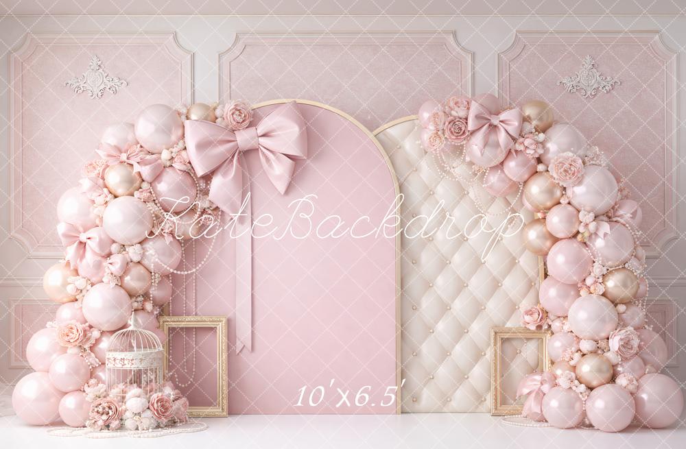 Kate Birthday Princess Pink Arch Balloon Bow Flower Printed Backdrop Designed by Ashley Paul