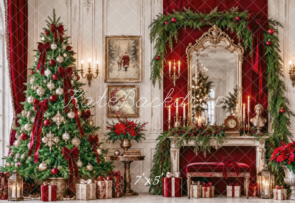 Kate Christmas Tree Garland Dressing Mirror Vintage Printed Backdrop Designed by Patty Roberts