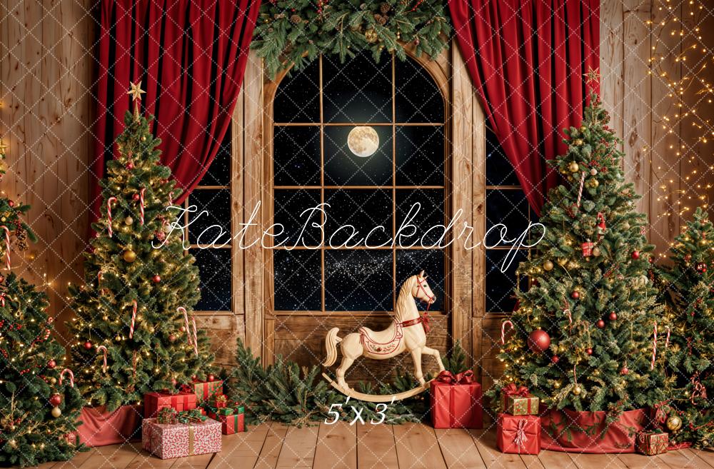 Kate Christmas Tree Window Rocking Horse Moon Backdrop Designed by Emetselch