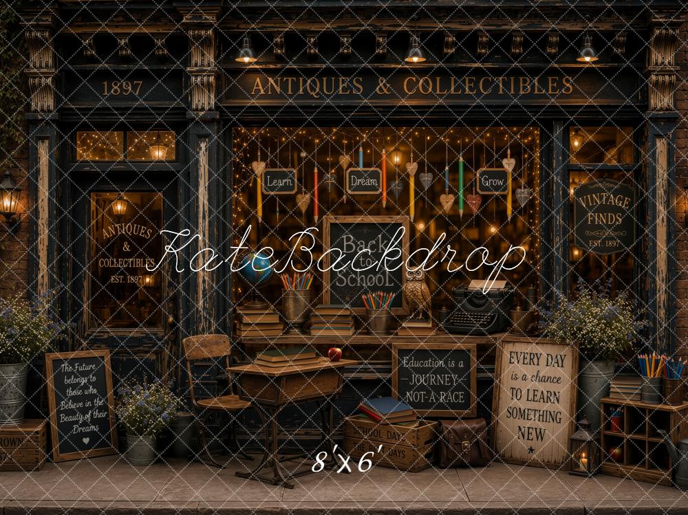 Kate Back to School Antique Window Display Books Pencils Desk Printed Backdrop Designed by Ashley Ward