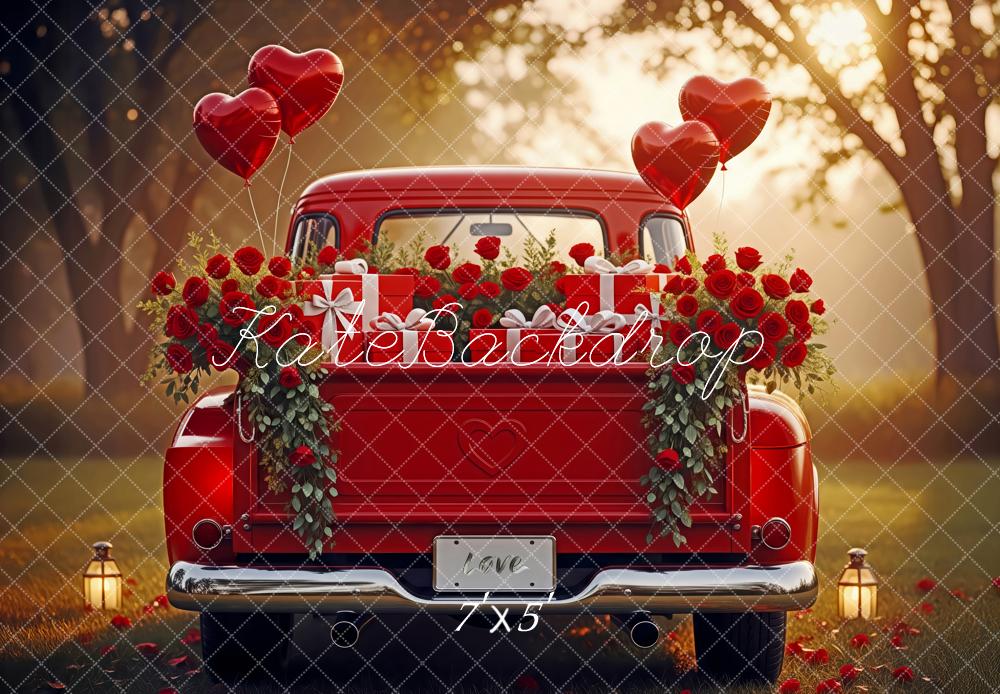 Kate Valentine's Day Red Truck Roses Balloons Gifts Backdrop Designed by Patty Roberts